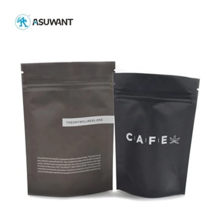 Matte Black Metallic Coffee Tea Bag Food Packaging Compostable Stand Up Pouch