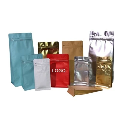 Kohandatud kohvikott lame alumine kott klapiga 1/4 PB 1/2 PB 1 PB kuldtrükkide toidukvaliteedi ziplock -kotid